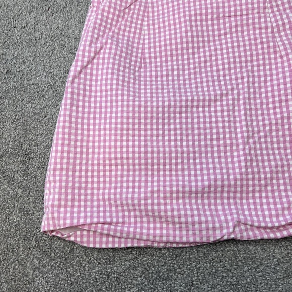 Zara Skirt Womens Small Pink Gingham Check Wrap Asymmetric Mini Lined High Waist - Picture 13 of 14